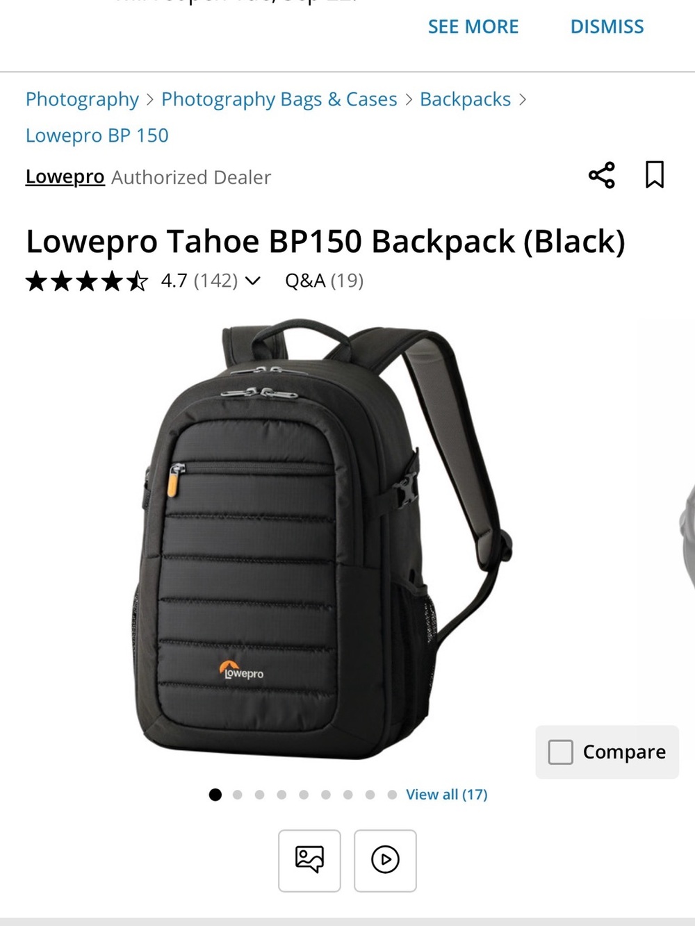 Lowepro Tahoe BP150 Camera Backpack - Black